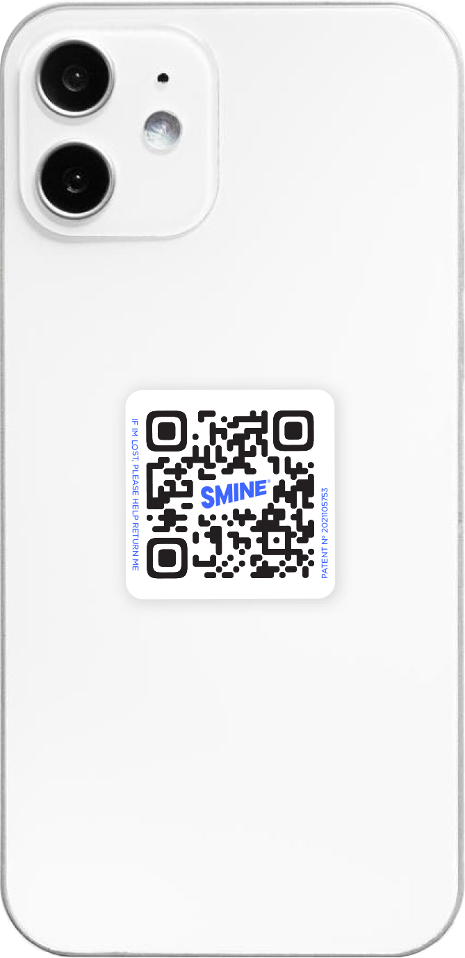 Back of an iphone with a smine QR code sticker on it